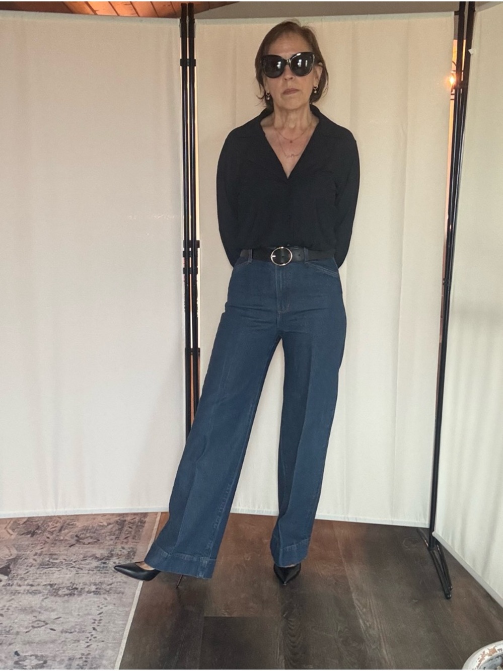 Favorite Daughter Dark Blue High-Rise Wide-Leg Jeans